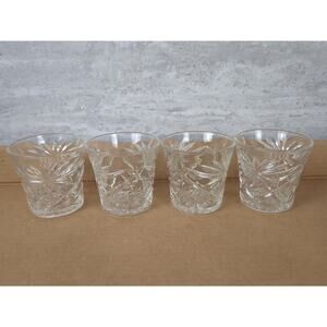 VINTAGE ANCHOR HOCKING, AMERICAN PRESCUT, SET OF 4 STAR PATTERN‎ GLASSES, 3.25"